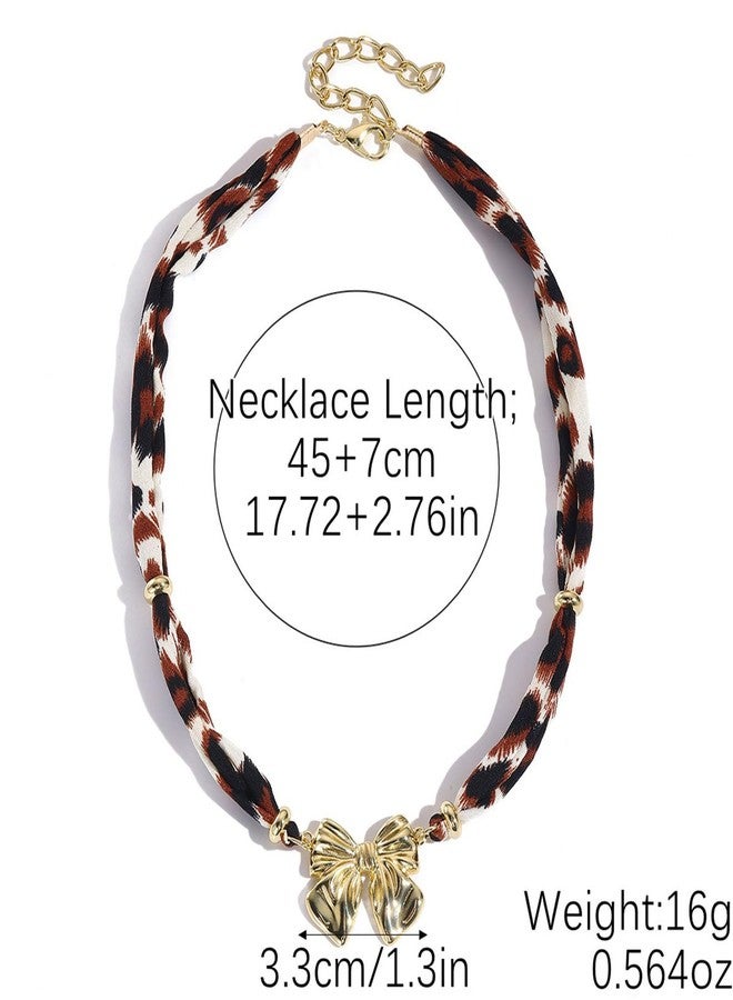TACBSP Scarf Necklace with Charm for Women Leopard Scarf Charm Necklace Vintage Bow Heart Cross Leopard Necklaces Boho Layered Pearl Coin Necklaces Summer Jewelry Gift (D) - Image 4